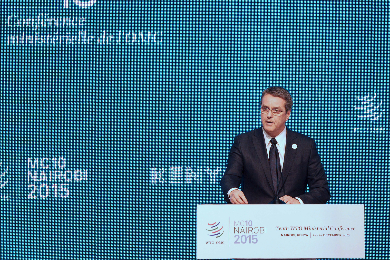 Directeur-generaal Roberto Azevêdo van de Wereldhandelsorganisatie, tijdens de ministeriële conferentie in Nairobi. Foto: AFP