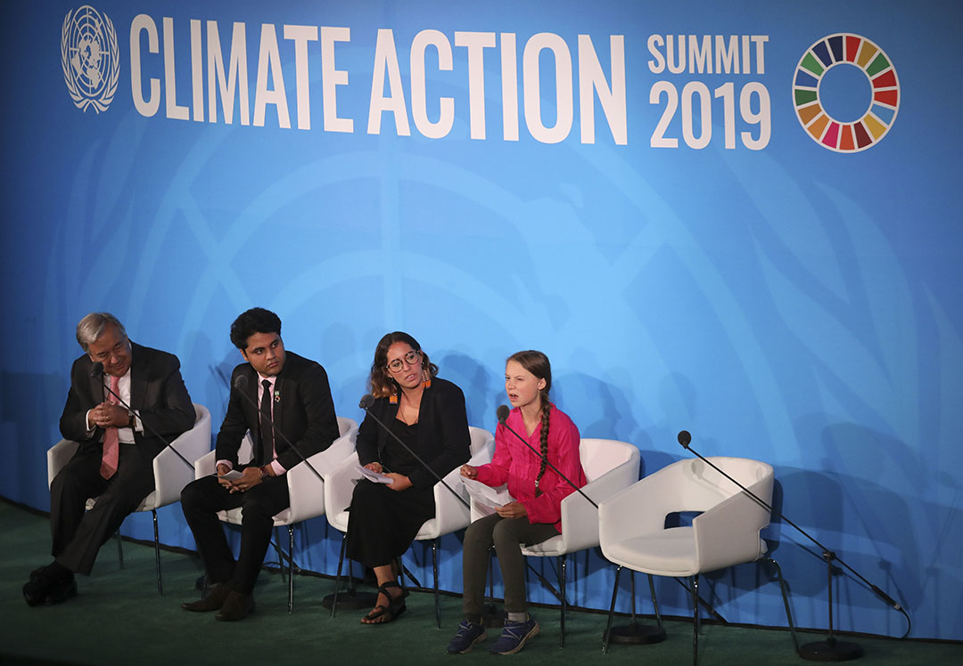 De Zweedse scholier Greta Thunberg geeft de wereld er van langs in New York. - Foto: ANP