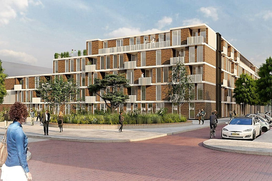 Een artist impression van de nieuwe tijdelijke huurwoningen van Rabo SmartBuilds. -Illustratie: Rabobank