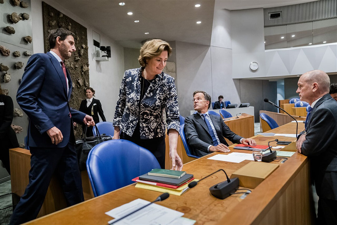 Wopke Hoekstra, minister van Buitenlandse Zaken, Karien van Gennip, minister van Sociale Zaken en Werkgelegenheid, Premier Mark Rutte en Gert-Jan Segers (ChristenUnie) tijdens het debat over het stikstofbeleid. - Foto: ANP/Bart Maat