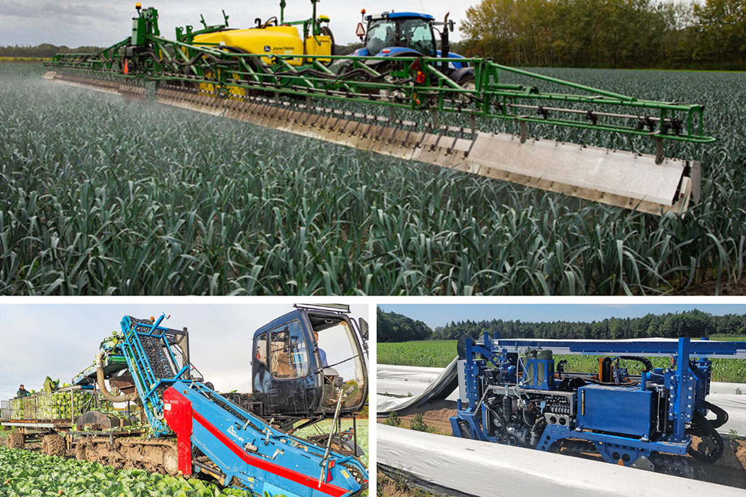 Plannen over gewasbescherming lieten de vollegrondsgroentesector huiveren. Oogstmachines werden veel bekeken. - Foto's: Lommers Tuinbouwmachines, Peter Roek en Marga van der Meer