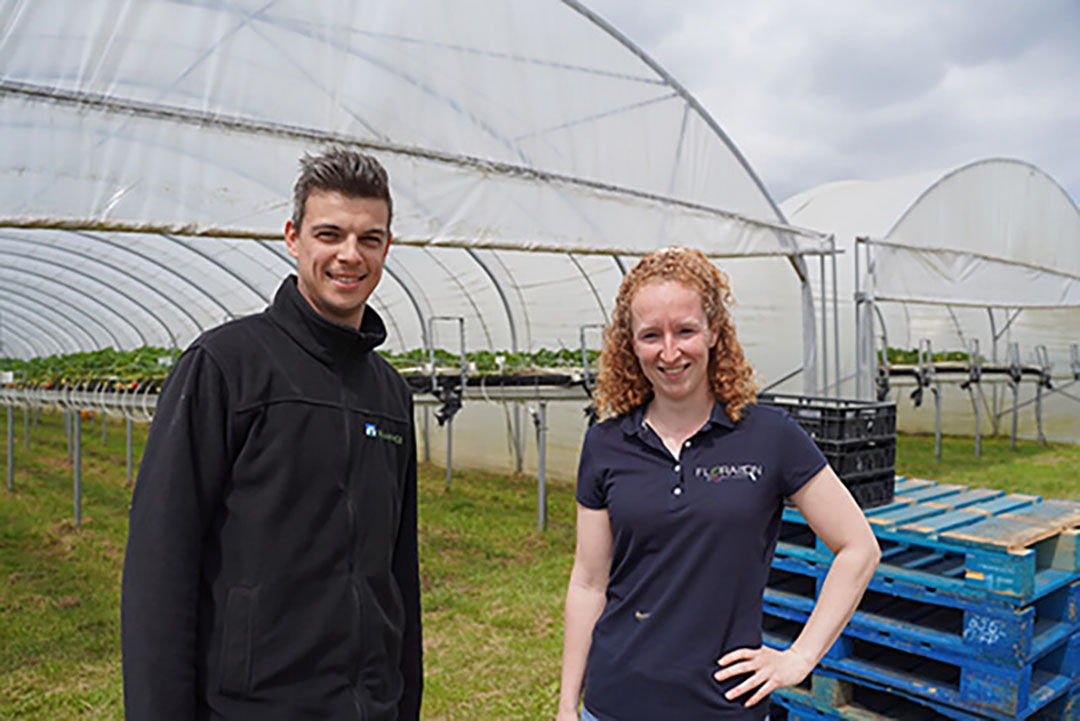 Elke Schellekens (rechts) is zelfstandig onderzoeker in de aardbeien- en kleinfruitsector. Zij werkt onder de bedrijfsnaam Floraison. Tim van den Hurk is adviseur aardbeien en kleinfruit bij handelsonderneming Vlamings B.V.